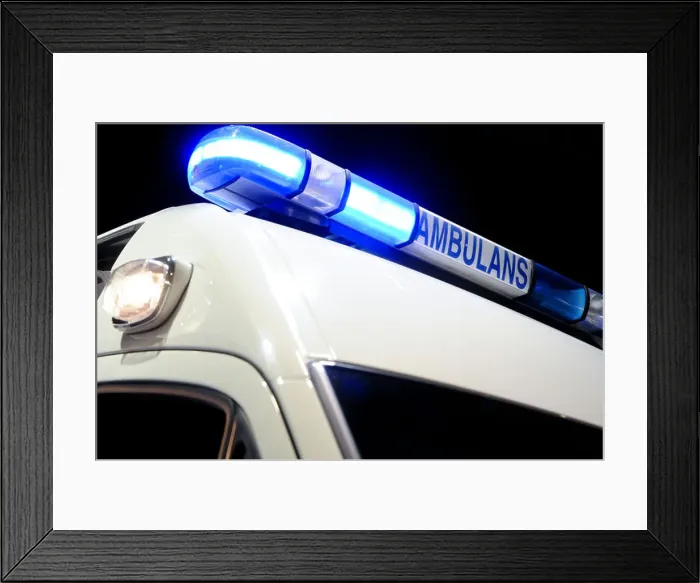 Framed Print : blue ambulance emergency light Framed Print : blue ambulance emergency light