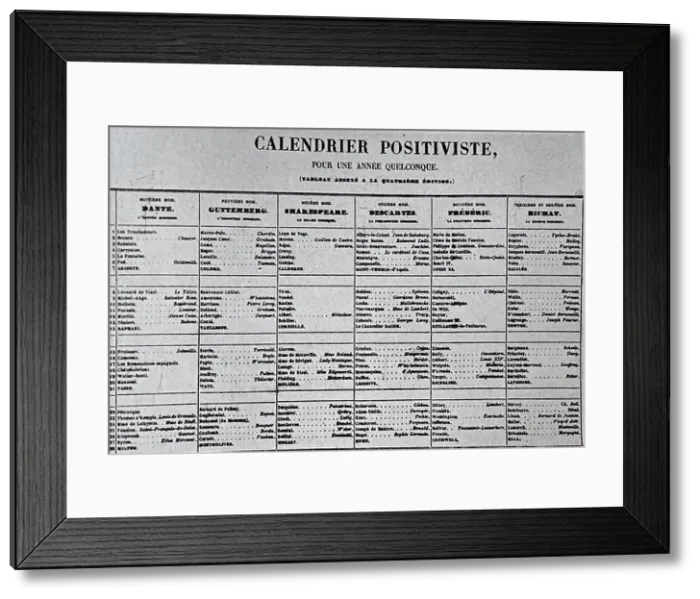 Framed Print : The positivist calendar was a calendar reform proposal by Auguste Comte in 1849 Framed Print : The positivist calendar was a calendar reform proposal by Auguste Comte in 1849