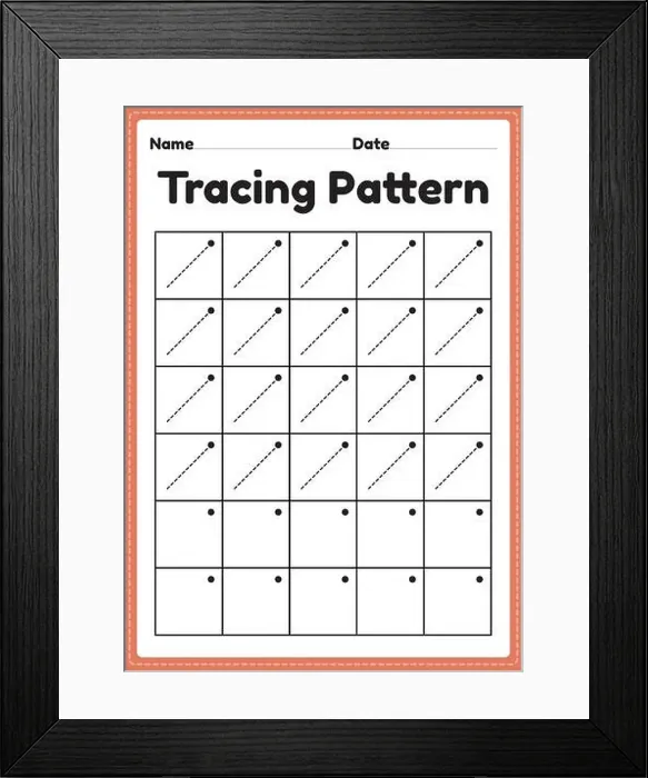Framed Print : Tracing pattern right slanting lines worksheet for kindergarten Framed Print : Tracing pattern right slanting lines worksheet for kindergarten