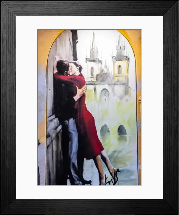 Framed Print : Lovers, wall painting under the Charles Bridge, Hradcany suburb, Prague, Czech Republic Framed Print : Lovers, wall painting under the Charles Bridge, Hradcany suburb, Prague, Czech Republic