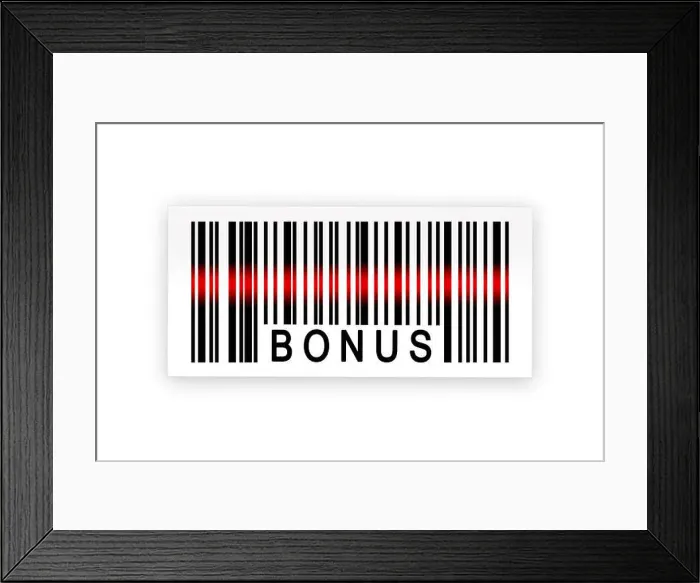 Framed Print : bonus barcode label with shadow on white background Framed Print : bonus barcode label with shadow on white background