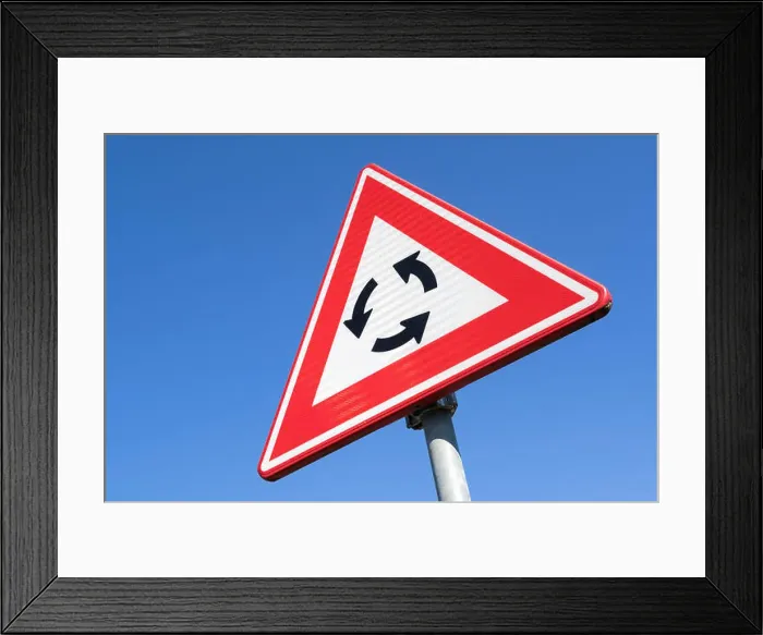 Framed Print : Dutch road sign: roundabout ahead Framed Print : Dutch road sign: roundabout ahead