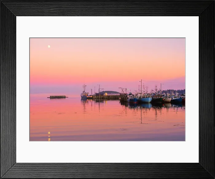 Framed Print : Fishing boats tied up at wharf at dusk, Shag Harbour, Nova Scotia, Canada Framed Print : Fishing boats tied up at wharf at dusk, Shag Harbour, Nova Scotia, Canada
