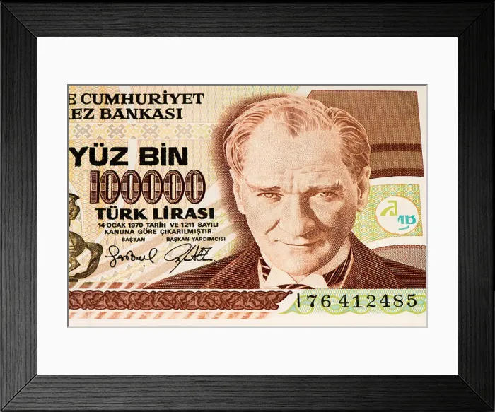 Framed Print : 100000 Turkish liras bank note. Turkish lira is the national currency of Turkey Framed Print : 100000 Turkish liras bank note. Turkish lira is the national currency of Turkey