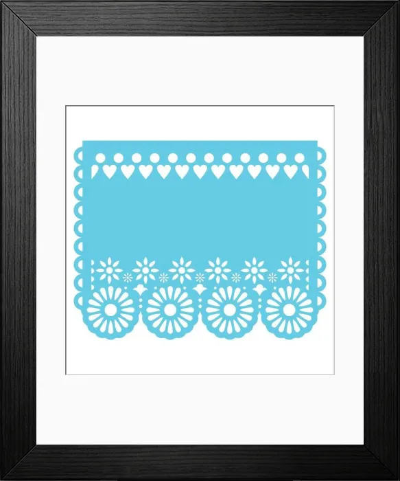 Framed Print : Papel Picado vector template design in aqua blue Framed Print : Papel Picado vector template design in aqua blue