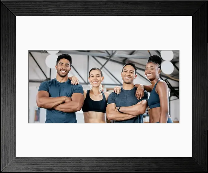 Framed Print : Fitness smile and portrait of friends in gym for teamwork Framed Print : Fitness smile and portrait of friends in gym for teamwork