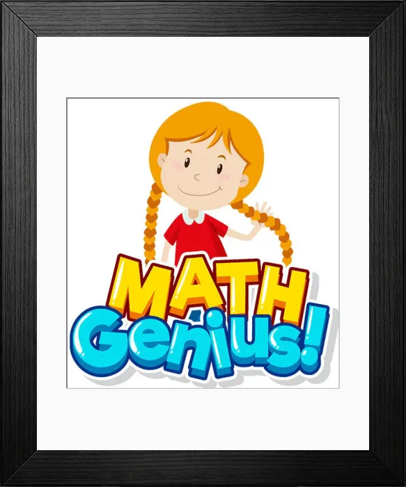 Framed Print : Font design for word math genius with happy girl Framed Print : Font design for word math genius with happy girl