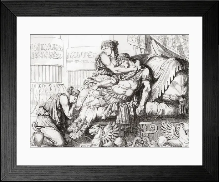 Framed Print : Marc Antony dies in Cleopatra's arms after stabbing himself with his sword Framed Print : Marc Antony dies in Cleopatra's arms after stabbing himself with his sword