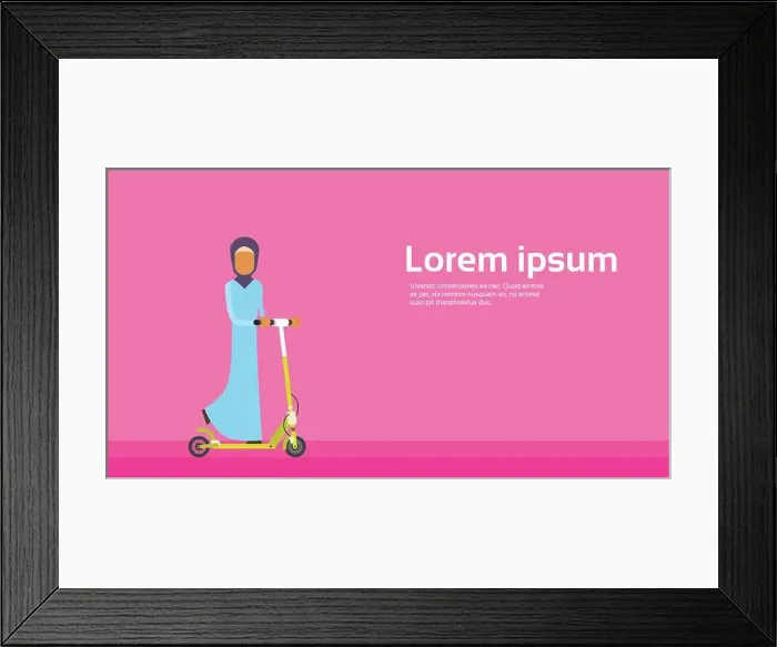 Framed Print : Arab Woman Ride Kick Scooter Personal Electric Transport With Copy Space