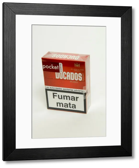 Framed Print : Pocket Ducados Rubio Cigarette Packet on white backgound Framed Print : Pocket Ducados Rubio Cigarette Packet on white backgound