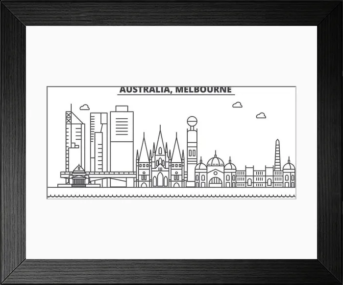 Framed Print : Australia, Melbourne architecture line skyline illustration Framed Print : Australia, Melbourne architecture line skyline illustration