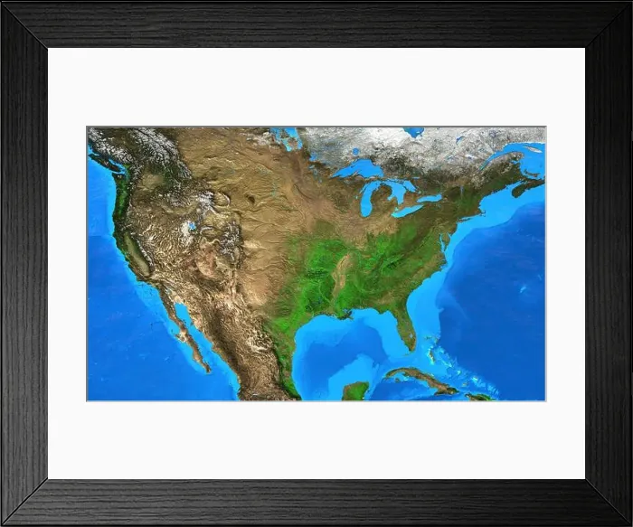 Framed Print : Physical map of The United States of America Framed Print : Physical map of The United States of America