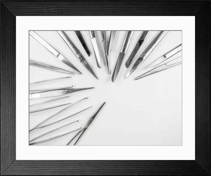 Framed Print : surgical instruments arranged in a pattern 2 Framed Print : surgical instruments arranged in a pattern 2