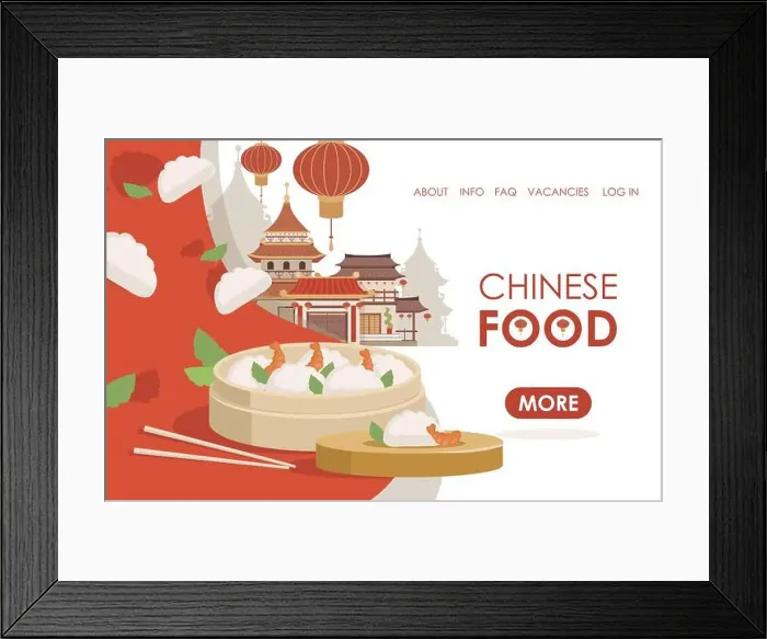 Framed Print : Chinese food vector flat landing page template with text space Framed Print : Chinese food vector flat landing page template with text space