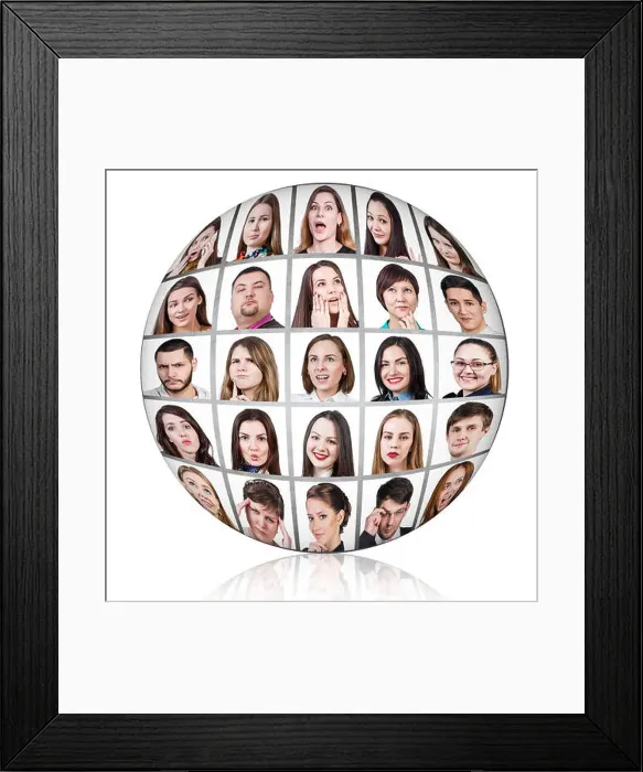 Framed Print : Collage ball of people with emotions Framed Print : Collage ball of people with emotions