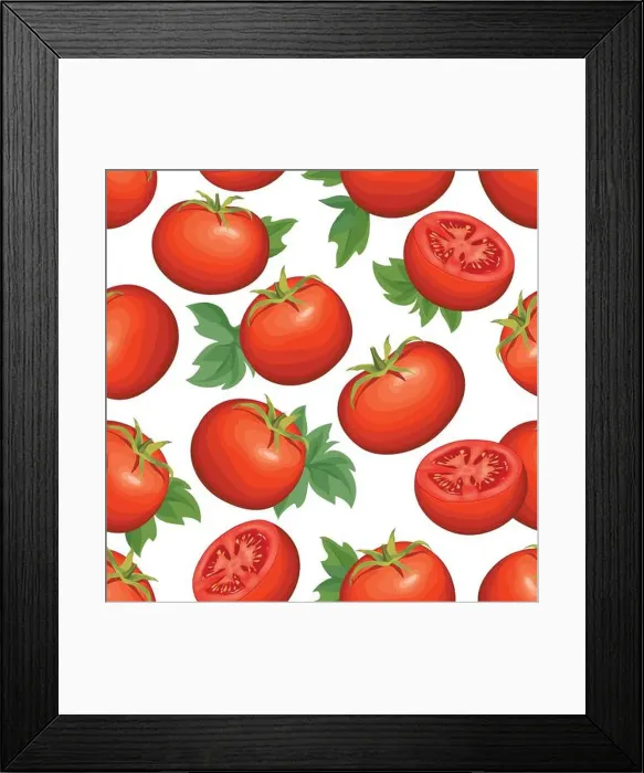 Framed Print : Tomato over white background. Vegetable seamless pattern. Autumn harvest tiled agriculture ornamental wallpaper Framed Print : Tomato over white background. Vegetable seamless pattern. Autumn harvest tiled agriculture ornamental wallpaper