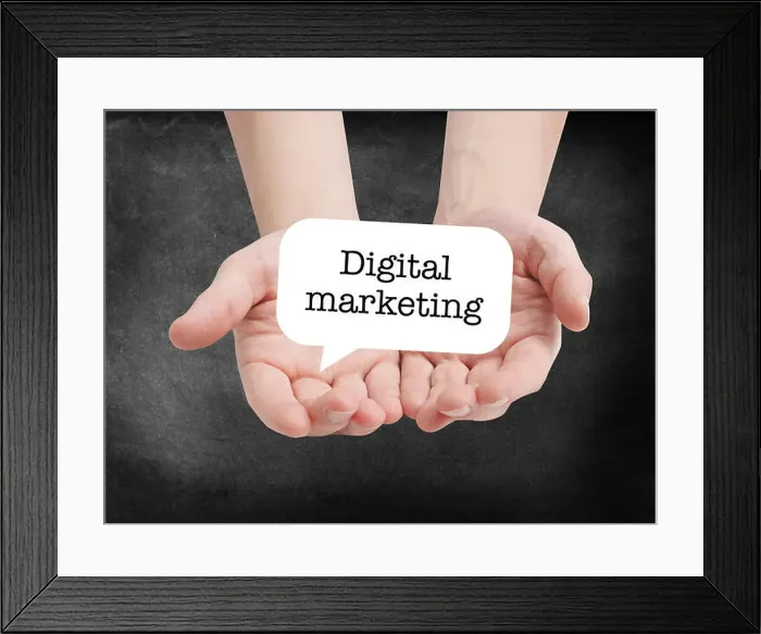 Framed Print : Digital marketing written on a speechbubble Framed Print : Digital marketing written on a speechbubble