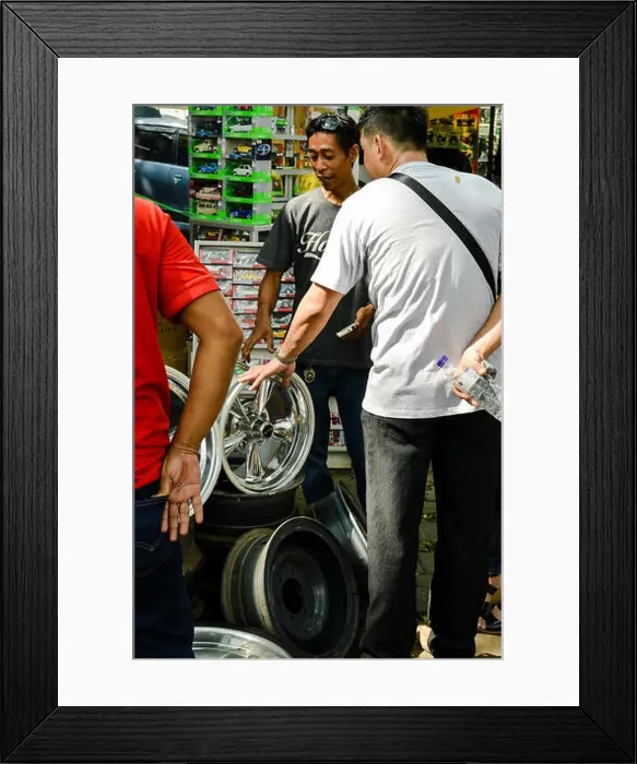 Framed Print : Aluminum rims show in automotive event tumplek blek 2016, Jakarta, Indonesia Framed Print : Aluminum rims show in automotive event tumplek blek 2016, Jakarta, Indonesia