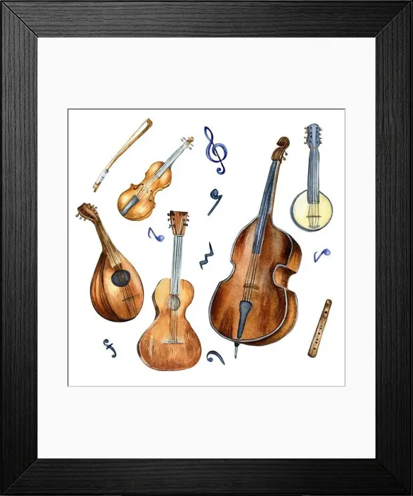Framed Print : Guitar, violin, contrabass and banjo Framed Print : Guitar, violin, contrabass and banjo