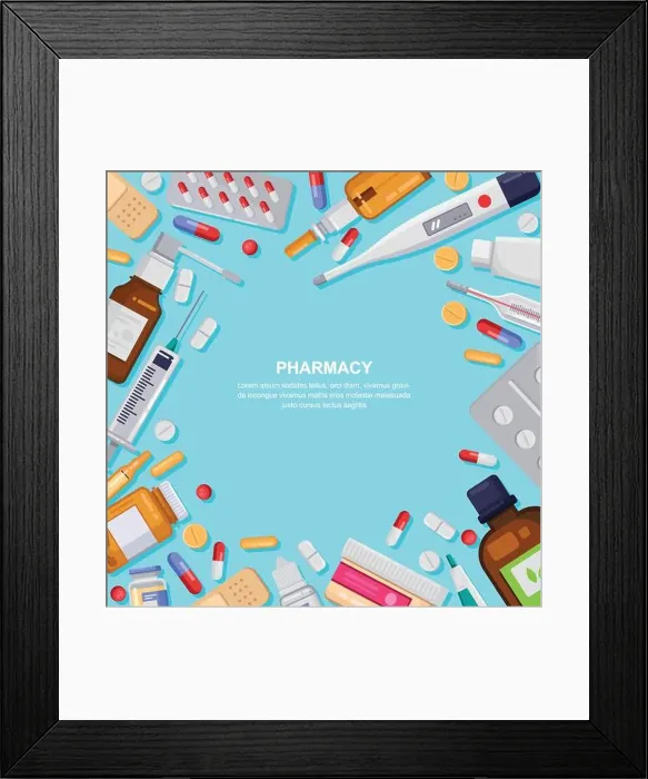 Framed Print : Pharmacy square frame with pills Framed Print : Pharmacy square frame with pills