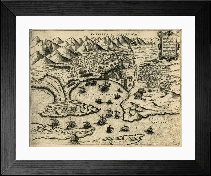 Framed Print : This 1574 map by Giovanni Francesco Camocio depicts the Fortress of Makarska Framed Print : This 1574 map by Giovanni Francesco Camocio depicts the Fortress of Makarska
