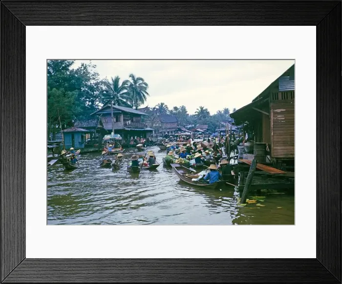 Framed Print : Floating market boats and sellers afloat on waterways near Bangkok, Thailand, Asia in 1964 Framed Print : Floating market boats and sellers afloat on waterways near Bangkok, Thailand, Asia in 1964