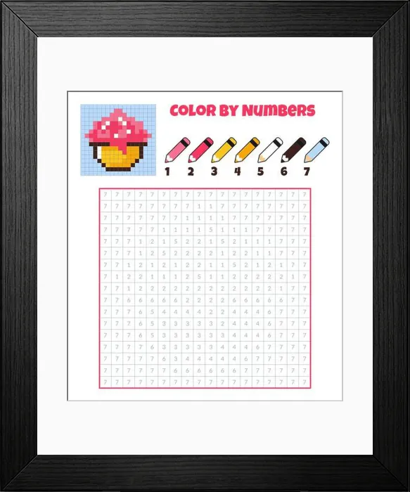 Framed Print : Color by numbers. Coloring book for kids.Pixel art Framed Print : Color by numbers. Coloring book for kids.Pixel art