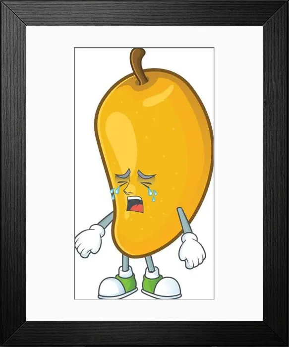 Framed Print : Crying character mango fruit with cartoon mascot Framed Print : Crying character mango fruit with cartoon mascot