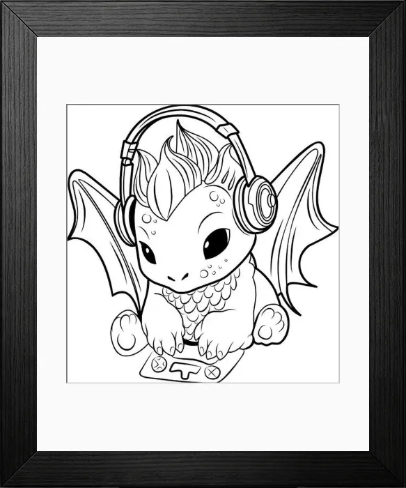 Framed Print : Cute dragon for gamer.Game addict.Simple line illustration for coloring book.Dragon year 2024 coloring page Framed Print : Cute dragon for gamer.Game addict.Simple line illustration for coloring book.Dragon year 2024 coloring page