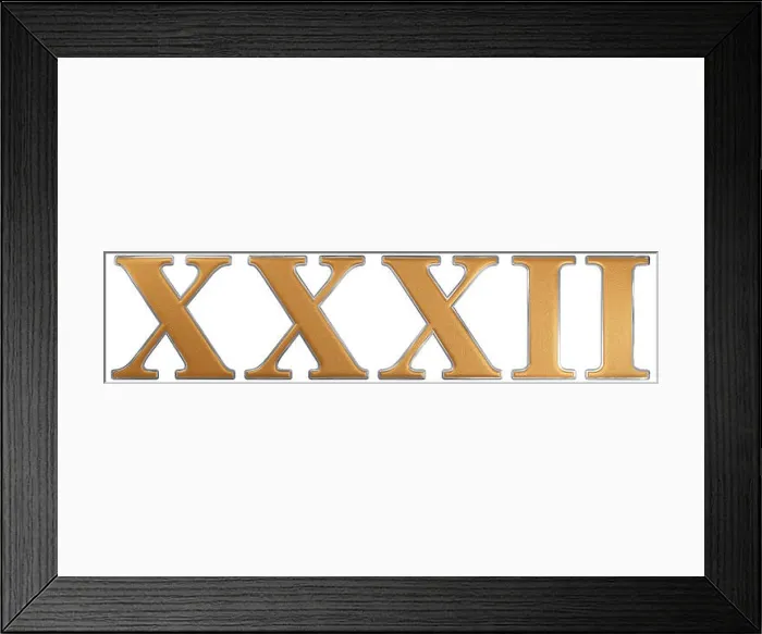 Framed Print : Roman numeral XXXII, duo et triginta, 32, thirty two, isolated on white background, 3d render Framed Print : Roman numeral XXXII, duo et triginta, 32, thirty two, isolated on white background, 3d render