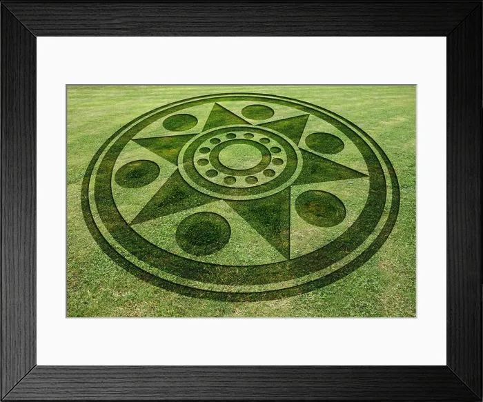Framed Print : Concentric circles and star fake crop circle in the meadow Framed Print : Concentric circles and star fake crop circle in the meadow