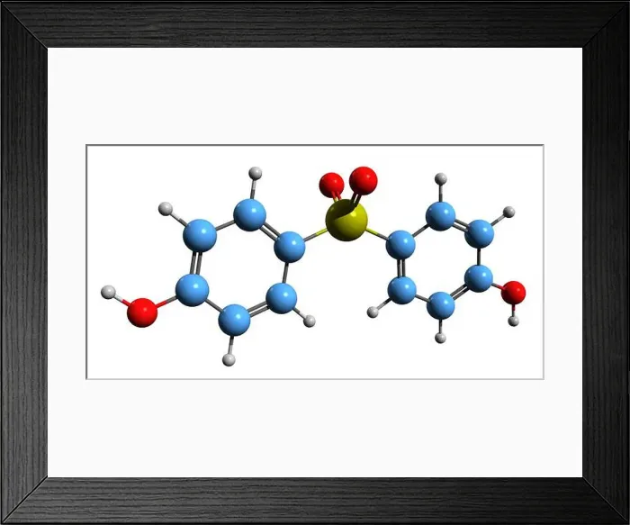 Framed Print : 3D image of Bisphenols skeletal formula - molecular chemical structure of BPS isolated on white background Framed Print : 3D image of Bisphenols skeletal formula - molecular chemical structure of BPS isolated on white background