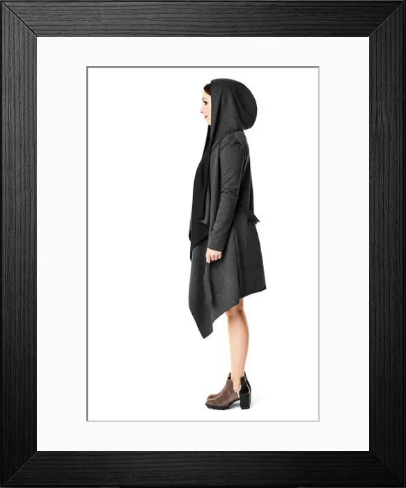 Framed Print : Side view of woman in black coat. Lookbook photo Framed Print : Side view of woman in black coat. Lookbook photo