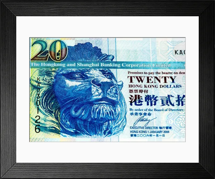 Framed Print : 20 Hong Kong dollar bank note. Hong Kong dollar is the national currency of Hong Kong Framed Print : 20 Hong Kong dollar bank note. Hong Kong dollar is the national currency of Hong Kong