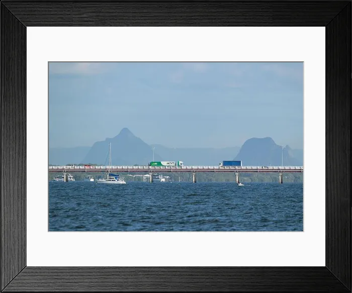 Framed Print : Traffic going over Bribie Island Bridge seen from Bongaree, Queensland, QLD, Australia Framed Print : Traffic going over Bribie Island Bridge seen from Bongaree, Queensland, QLD, Australia