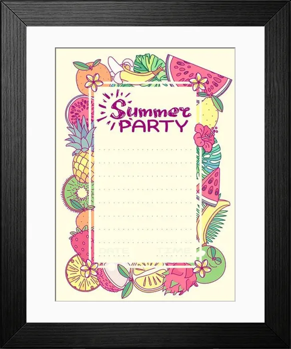 Framed Print : vector Summer party invitation template clip art Framed Print : vector Summer party invitation template clip art