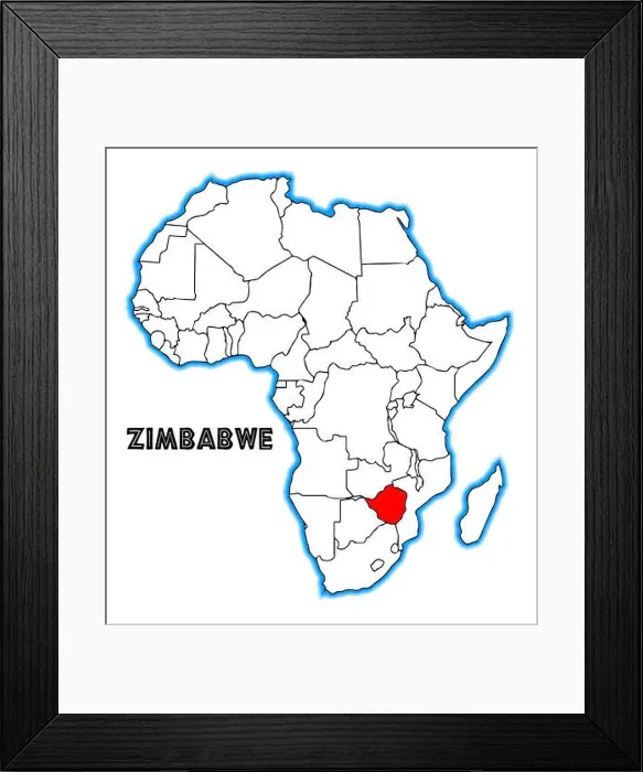 Framed Print : Zimbabwe outline inset into a map of Africa over a white background Framed Print : Zimbabwe outline inset into a map of Africa over a white background