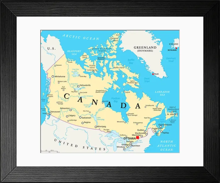 Framed Print : Canada Political Map with capital Ottawa Framed Print : Canada Political Map with capital Ottawa