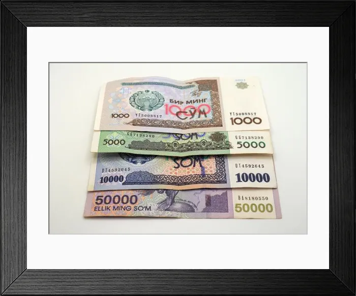 Framed Print : Uzbekistani soʻm banknote, Uzbekistan, Central Asia Framed Print : Uzbekistani soʻm banknote, Uzbekistan, Central Asia