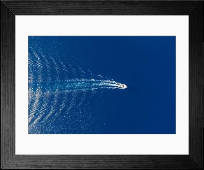 Framed Print : Motorboat, luxury speed yacht navigating on rippled sea background