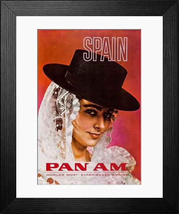 Framed Print : Pan American - Spain - Pan Am Poster (1960s). Travel Poster Framed Print : Pan American - Spain - Pan Am Poster (1960s). Travel Poster