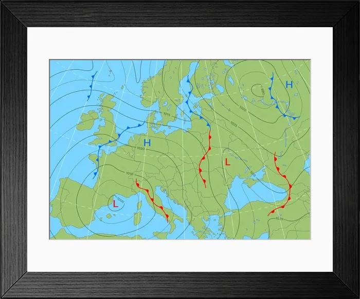 Framed Print : Forecast weather isobar map of Europe Framed Print : Forecast weather isobar map of Europe