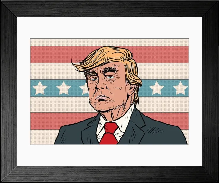 Framed Print : Donald Trump President of the United States cartoon pop art retr Framed Print : Donald Trump President of the United States cartoon pop art retr