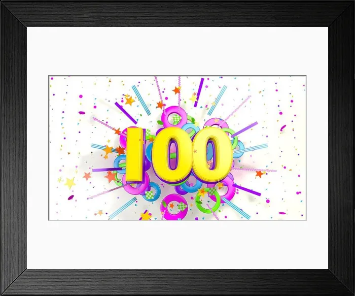 Framed Print : Number 100 for promotion, birthday or anniversary on an explosion of confetti Framed Print : Number 100 for promotion, birthday or anniversary on an explosion of confetti