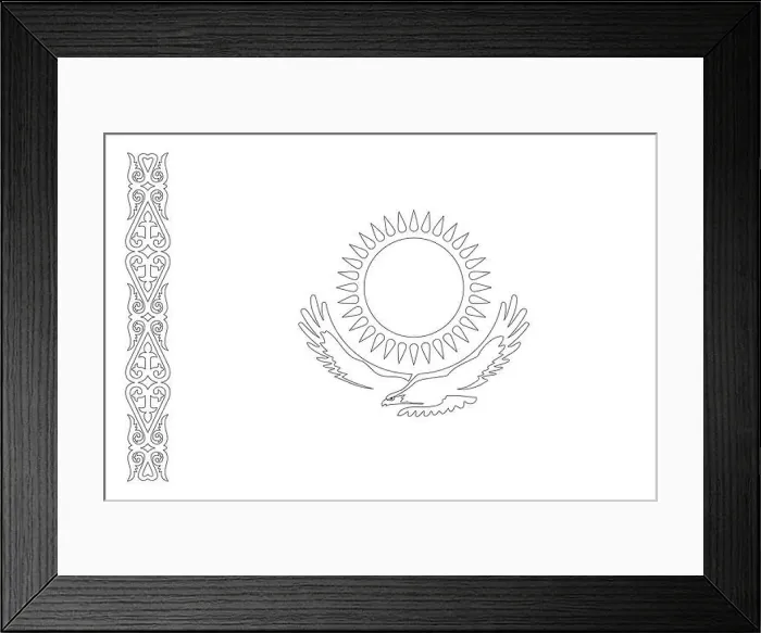 Framed Print : Kazakhstan flag - thin black vector outline wireframe isolated on white background. Ready for colouring Framed Print : Kazakhstan flag - thin black vector outline wireframe isolated on white background. Ready for colouring