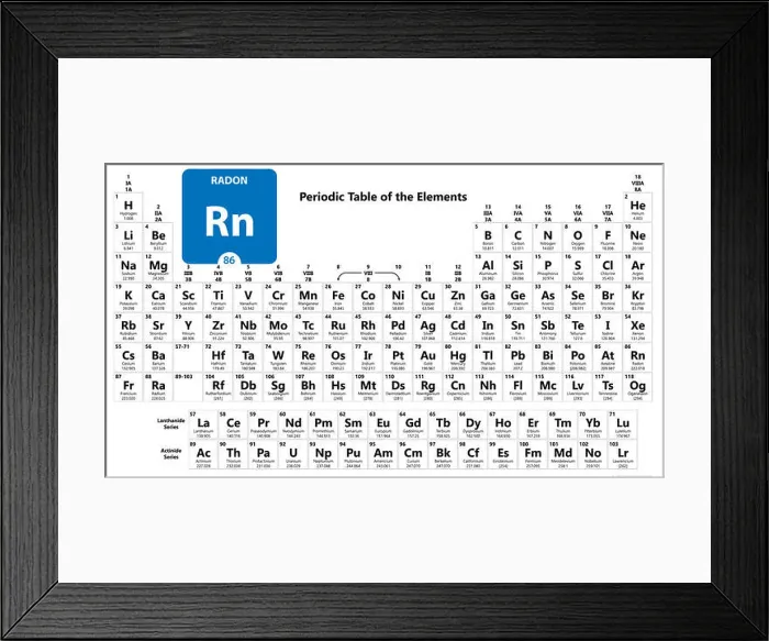 Framed Print : Radon Rn chemical element. Radon Sign with atomic number