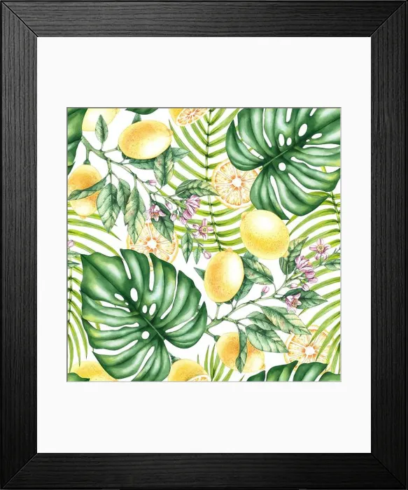 Framed Print : Watercolor lemon tropical leaves pattern Framed Print : Watercolor lemon tropical leaves pattern