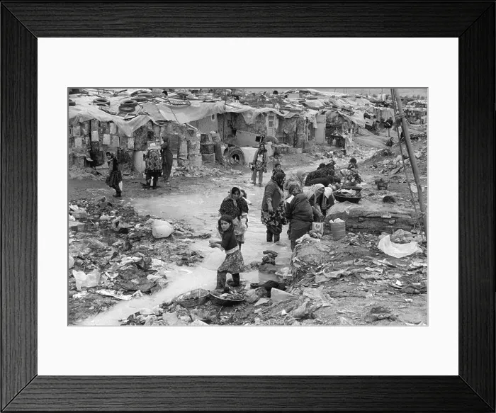 Framed Print : Painet ha1405 230 black and white poverty washing clothes dishes filthy stream running through slum tehran iran country Framed Print : Painet ha1405 230 black and white poverty washing clothes dishes filthy stream running through slum tehran iran country
