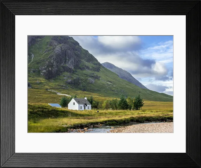 Framed Print : The remote Lagangarbh Hut along River Coupall in front of Buachaille Etive Mor in Glen Coe, Scottish Highlands, Scotland Framed Print : The remote Lagangarbh Hut along River Coupall in front of Buachaille Etive Mor in Glen Coe, Scottish Highlands, Scotland