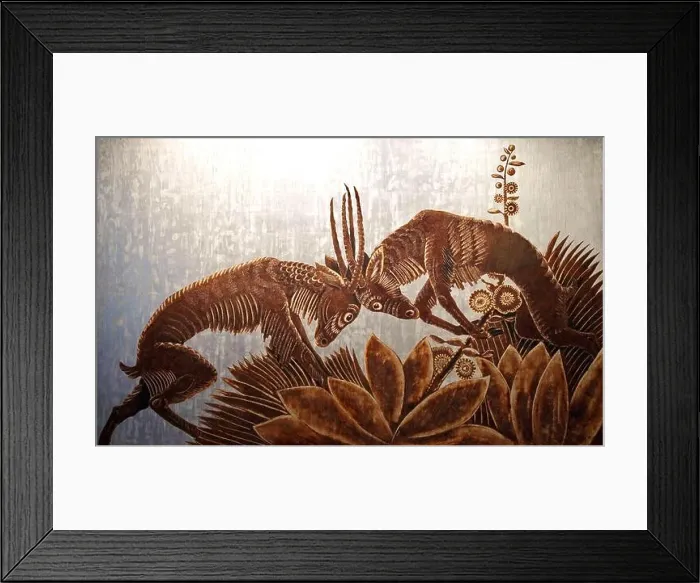Framed Print : Jean Dunand - Antelope Confrontation - 1930 Framed Print : Jean Dunand - Antelope Confrontation - 1930